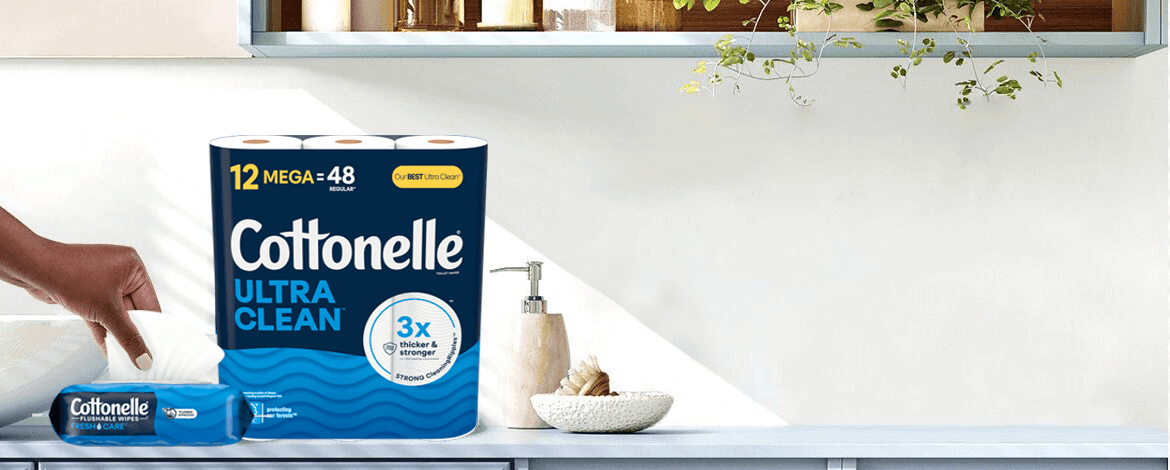 Lingettes jetables dans les toilettes Fresh Care et papier hygiénique Cottonelle® Ultra Clean